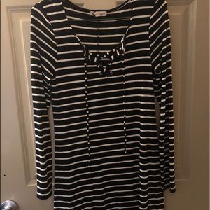 black and white stripe lace up dress